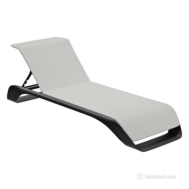 Modern Outdoor Lounge Chair With Light Gray Cushion And Black Frame 3d model 