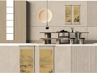 Song aesthetic teahouse background wall 3d model