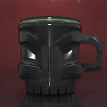 Sleek Black Ceramic Mug With Green Accent Ring Unique Handle And Textured Surface Design 3d model