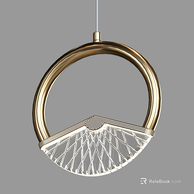 Gold Circular Ring Chandelier With Geometric Mesh Pattern And Decorative Design 3d model