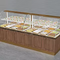 Wooden Display Cabinet with Glass Cover Holding Various Pastries and Desserts