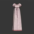 Elegant Pink Plaid Long Dress With Short Sleeves And Bow Tie Detail