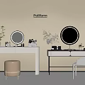 Modern White Dressing Tables with Round Mirrors Stools and Decorative Accessories 3d model