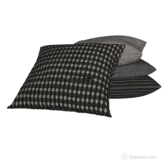 Black and White Checkered Gray Striped Decorative Pillows for Home Decor 3d model 