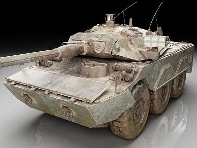 Vintage Military Armored Tank With Long Cannon Tracks Top Equipment And Camouflage Paint 3d model