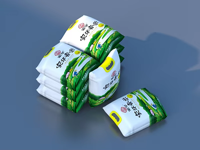 Stacked Edible Salt Packages With Green White Design And Chinese Characters 3d model