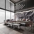 Modern Living And Dining Room Interior Design With Large Windows Chandelier Sofa And Dining Table