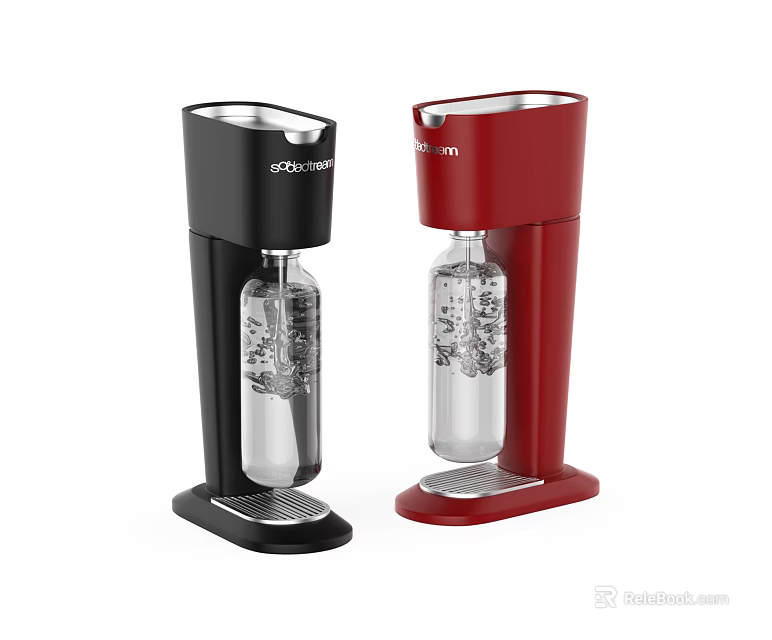Smart Sparkling Water Making Machine with Black Red Design and Transparent Bottle 3d model 