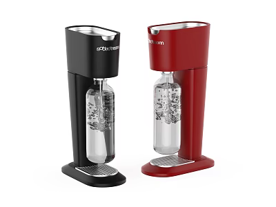 Smart Sparkling Water Making Machine with Black Red Design and Transparent Bottle 3d model