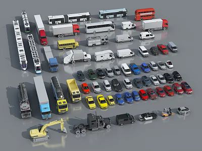 Diverse Collection of Cars And Vehicles Featuring Trucks Buses Sedans And Construction Equipment 3d model