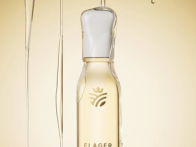 Transparent Cosmetic Bottle With Dripping Liquid And Logo 3d model