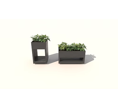 Stylish Modern Garden Decor Planters With Green Plants And Hollow Structure 3d model