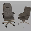 Modern Gray Fabric Office Chairs with Different Back Designs and Caster Wheels 3d model