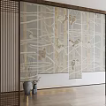 New Chinese-style Rolling Curtain Flower and Bird Painting Gauze Curtain Partition 3d model