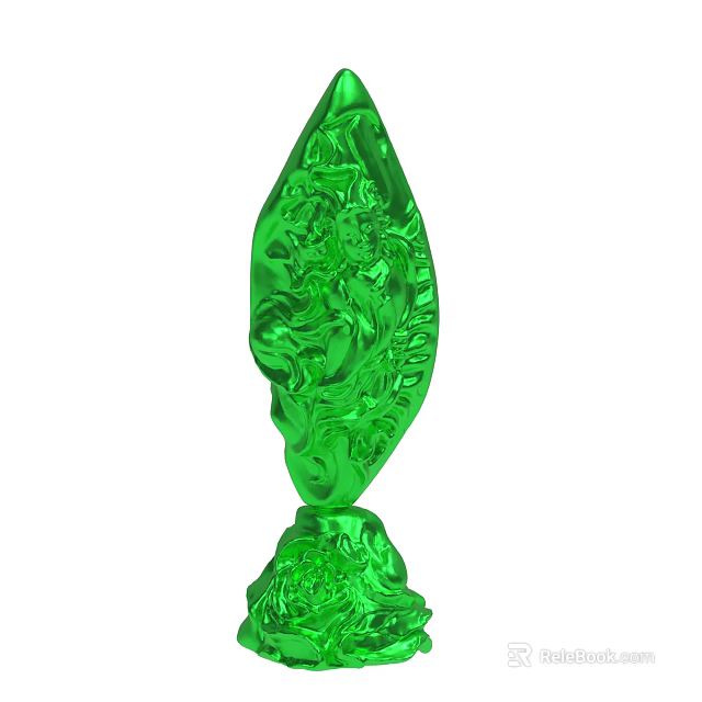 Green Intricate Textured Leaf Shaped Object With Decorative Base 3d model 