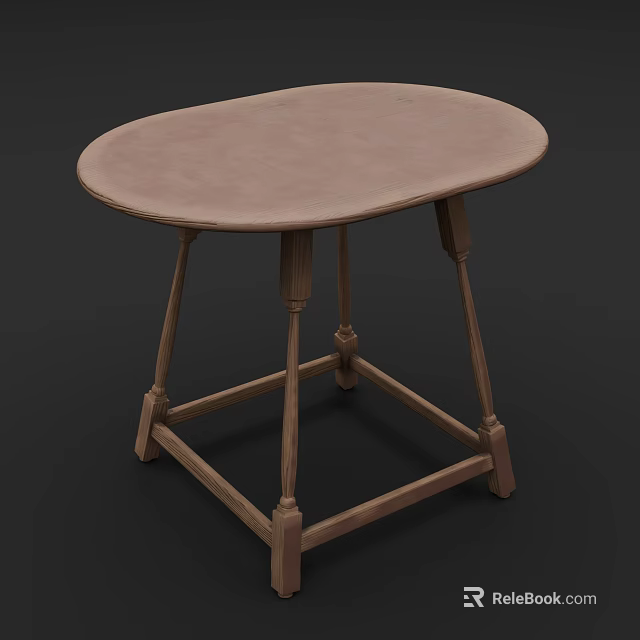 Classic Oval Side Table With Light Brown Tabletop And Wooden Legs 3d model