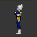 Anime Warrior Character With White Spiky Hair Blue And Yellow Outfit Arms Crossed Standing Pose