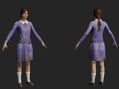 Game and Movie Character Design with Purple Dress White Socks and Brown Braided Hair 3d model