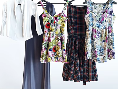 Variety of Women's Clothes Including White Shirt Floral Dresses and Plaid Dress 3d model