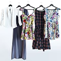 Variety of Women's Clothes Including White Shirt Floral Dresses and Plaid Dress