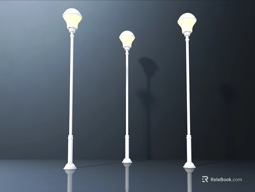 Three White Outdoor Lights with Slim Poles and Round Shades for Garden Use 3d model 