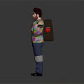 3D Animated Character Wearing Colorful Tie Dye Shirt Gray Pants Knee Pads Arms Outstretched