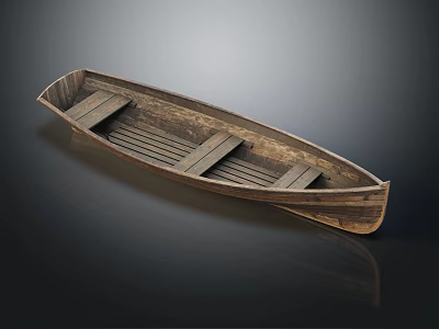 Vintage Wooden Boat With Classic Design And Wooden Seats On Dark Background 3d model