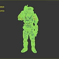 Futuristic Sci Fi Character Wearing Blue And Orange Armored Suit With Helmet