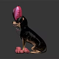 Cute Chihuahua Dog Holding Pink Heart Balloon With Heart Shaped Objects On Dark Background