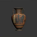 Ancient Greek Style Amphora Sculpture With Black Figure Decoration And Two Handles
