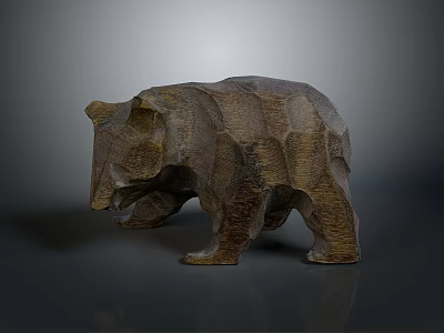 Geometric Wooden Bear Sculpture with Textured Surface and Natural Grain 3d model