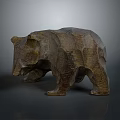 Geometric Wooden Bear Sculpture with Textured Surface and Natural Grain