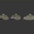Three Green Miniature Tank Models With Domed Turrets On Gray Reflective Background