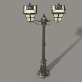 Vintage Style Public Street Lamp With Double Lanterns And Black Decorative Pole