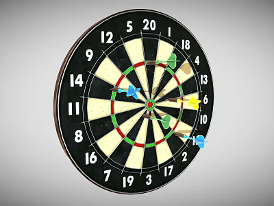 Dartboard Sports Equipment With Colorful Darts And Target Numbers Design 3d model