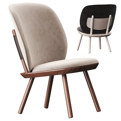 Modern Dining Chairs With Light Gray Upholstery Black Backrest And Wooden Three Legs 3d model