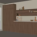 Modern Wooden Kitchen Cabinets With Open Shelves And Decorative Vases Bowls