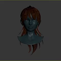 Game Film Character 3D Head Model with Red Hair Bun Hairstyle and Loose Strands