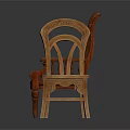 Vintage and Classic Furniture Featuring Leather Armchair and Wooden Carved Chair