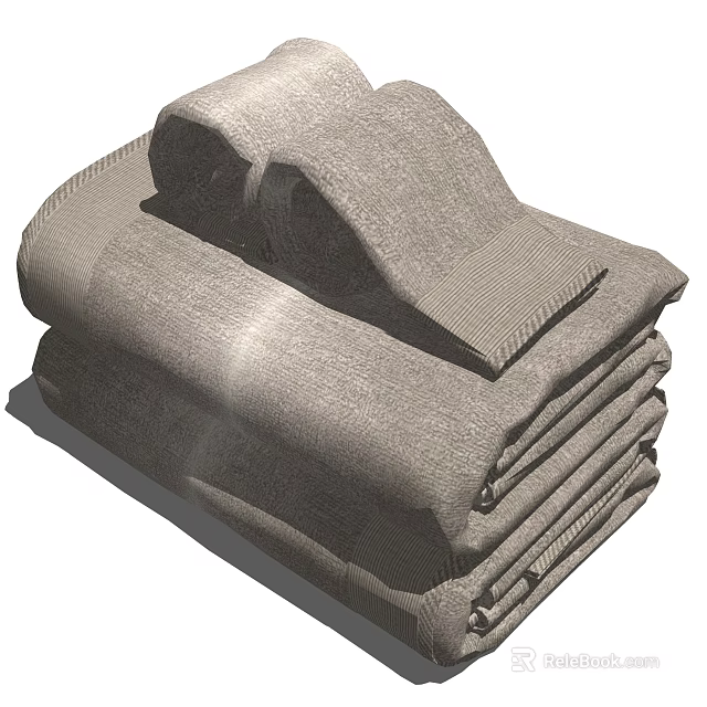 Stacked Gray Towels With a Bow Shaped Towel Neatly Placed On Top 3d model 