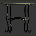 Round Glass Top Table with Ornate Pattern and Black Metal Legs with Gold Accents