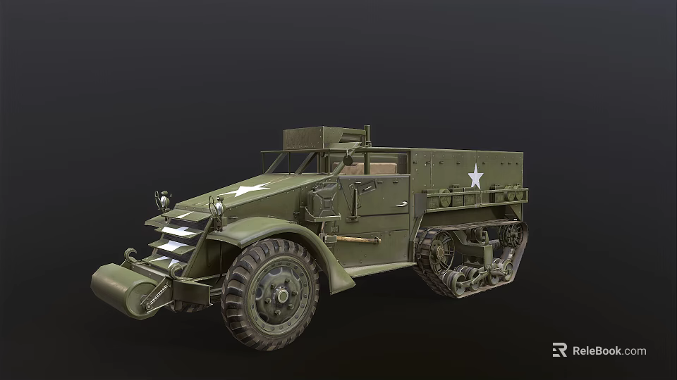 Military Green Multi Purpose Utility Vehicle With Tracks Wheels And White Star 3d model 