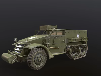 Military Green Multi Purpose Utility Vehicle With Tracks Wheels And White Star 3d model