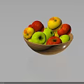 Wooden Fruit Bowl With Fresh Red Green Apples And Yellow Fruits On Kitchen Tabletop