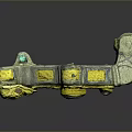 Decorative Metallic Household Item With Green Accents And Yellow Decorative Blocks