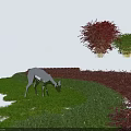 Green And Red Garden Shrubs With Deer Grazing On Lush Grass