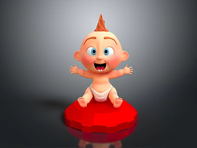 Happy Cartoon Baby With Orange Hair Sitting On Red Platform Open Arms 3d model
