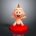 Happy Cartoon Baby With Orange Hair Sitting On Red Platform Open Arms