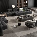 Modern Minimalist Living Room With Comfortable Sofa And Coffee Table Set 3d model