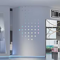 Modern Clothing Store With Giant Blue Eye Art Installation And Gray Interior Design